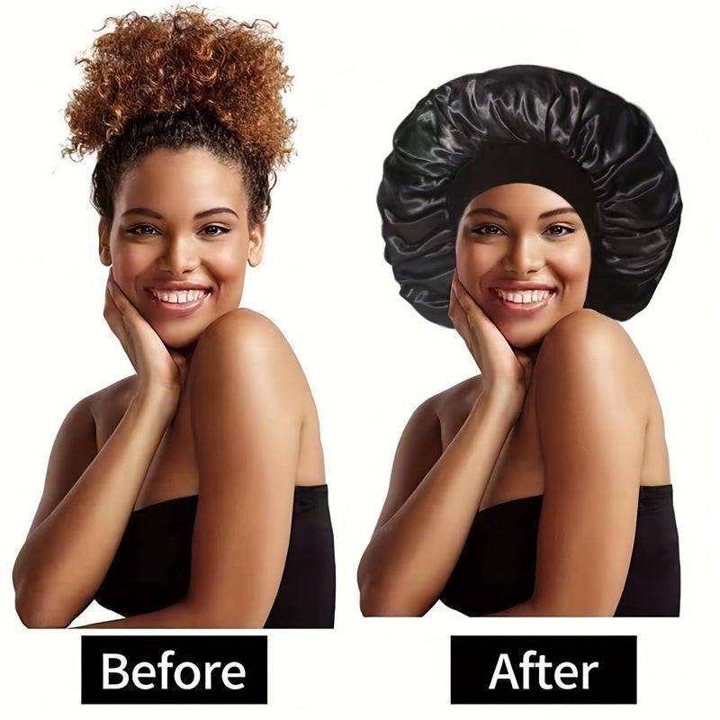 9 Pieces Women Satin Sleep Hair Bonnet Set With Wide Brim Stretch Design 1 Hair Bonnet 1 Earplug Case 2 Pairs Earplugs 5 Hair Ties Breathable Hair Care Cap Soft Smooth Reduces Frizz - Image 3