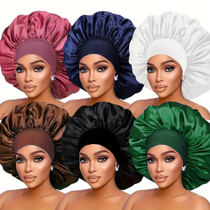 9 Pieces Women Satin Sleep Hair Bonnet Set With Wide Brim Stretch Design 1 Hair Bonnet 1 Earplug Case 2 Pairs Earplugs 5 Hair Ties Breathable Hair Care Cap Soft Smooth Reduces Frizz - Image 5