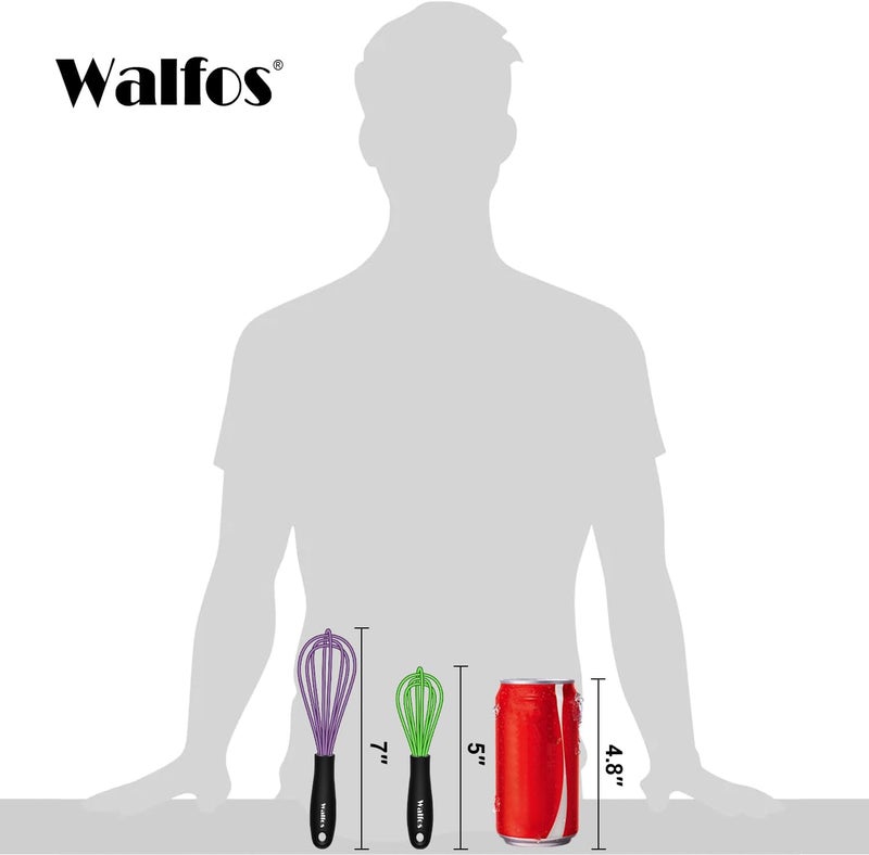 Walfos مخفقة سيليكون صغيرة من ، مقاس 5-7 بوصة، مقاومة للحرارة (480 درجة فهرنهايت)، لون أرجواني وأخضر. - Image 3