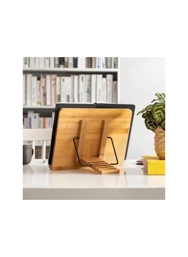 Green Tiger Bamboo Book Stand, Adjustable Book Holder Tray and Page Paper Clips-Cookbook Reading Desk Portable Sturdy Lightweight Bookstand-Textbooks Books (34 * 24cm) - Image 3