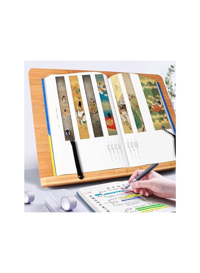 Green Tiger Bamboo Book Stand, Adjustable Book Holder Tray and Page Paper Clips-Cookbook Reading Desk Portable Sturdy Lightweight Bookstand-Textbooks Books (34 * 24cm) - Image 5