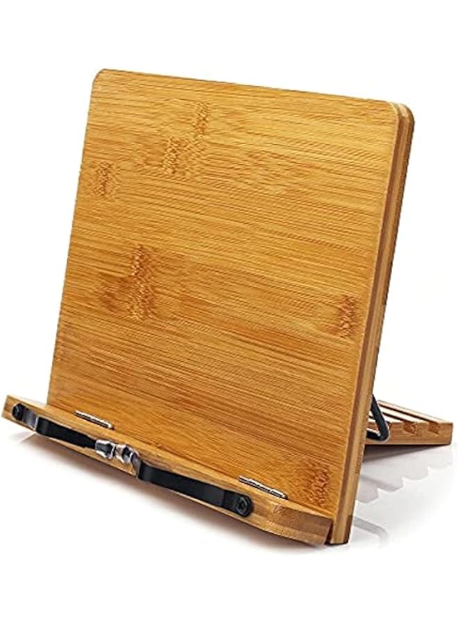 Green Tiger Bamboo Book Stand, Adjustable Book Holder Tray and Page Paper Clips-Cookbook Reading Desk Portable Sturdy Lightweight Bookstand-Textbooks Books (34 * 24cm) - Image 1