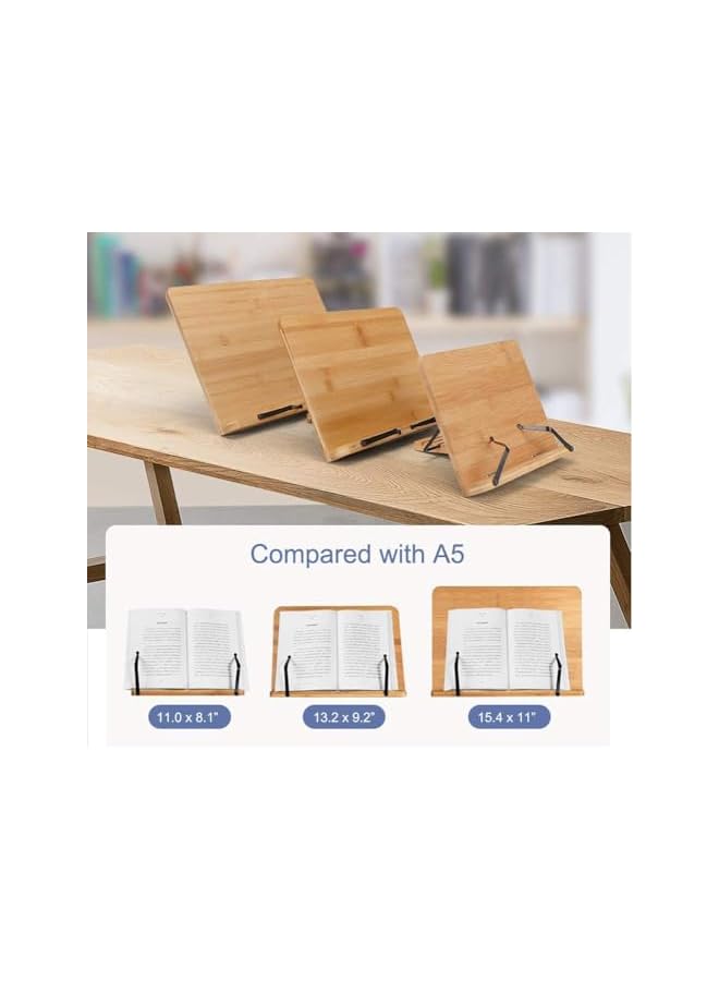 Green Tiger Bamboo Book Stand, Adjustable Book Holder Tray and Page Paper Clips-Cookbook Reading Desk Portable Sturdy Lightweight Bookstand-Textbooks Books (34 * 24cm) - Image 4