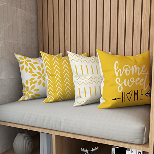 YCOLL Pillow Covers 18x18 Set of 4, Modern Sofa Throw Pillow Cover, Decorative Home Outdoor Linen Fabric Geometric Pillow Case for Couch Bed Car, Yellow - Image 5