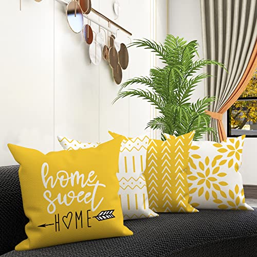 YCOLL Pillow Covers 18x18 Set of 4, Modern Sofa Throw Pillow Cover, Decorative Home Outdoor Linen Fabric Geometric Pillow Case for Couch Bed Car, Yellow - Image 2