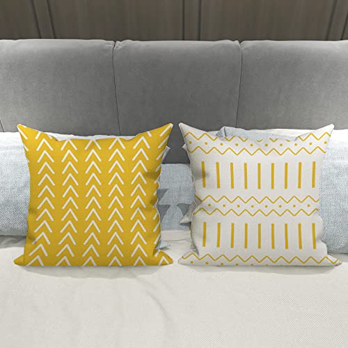 YCOLL Pillow Covers 18x18 Set of 4, Modern Sofa Throw Pillow Cover, Decorative Home Outdoor Linen Fabric Geometric Pillow Case for Couch Bed Car, Yellow - Image 4