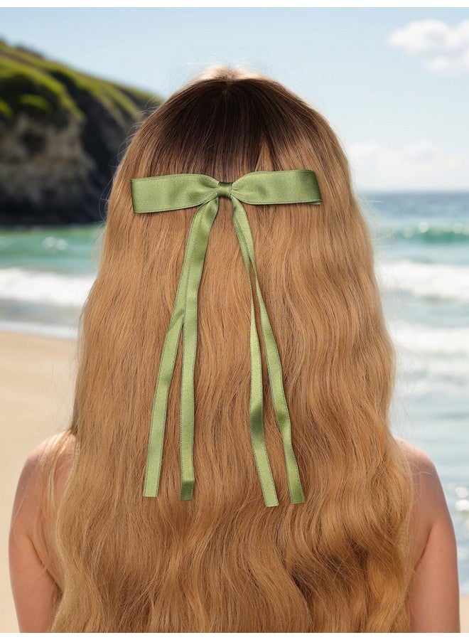 LFOUVRE Hair Clips With Tassel Ribbon Bowknot And Long Tail For Women - Solid Barrettes In Navy, White, Light Blue And Green - Image 4