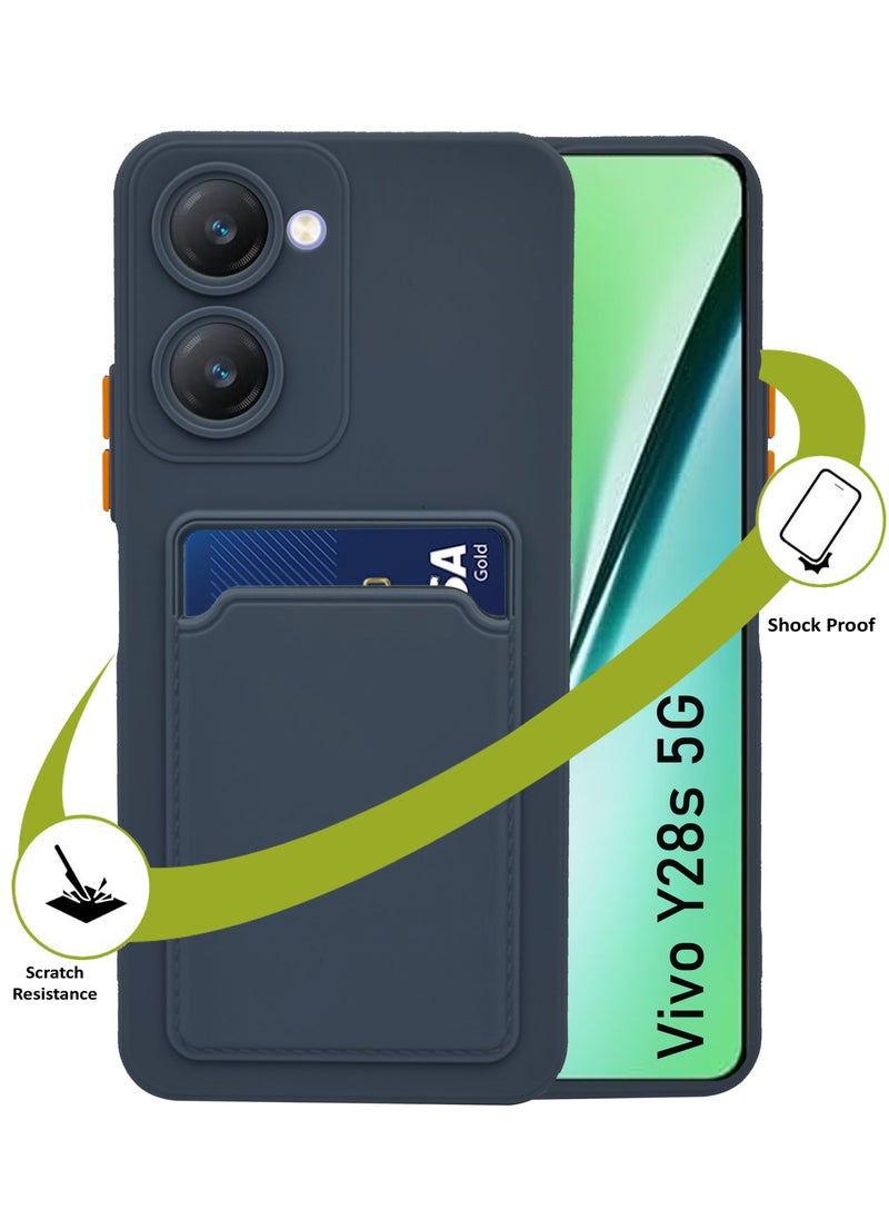 Generic - Soft TPU Phone Cover for Vivo Y28s 5G ,Built-in Card Slot Holder Slim Fit Protective Silicone Case- Blue - Image 1