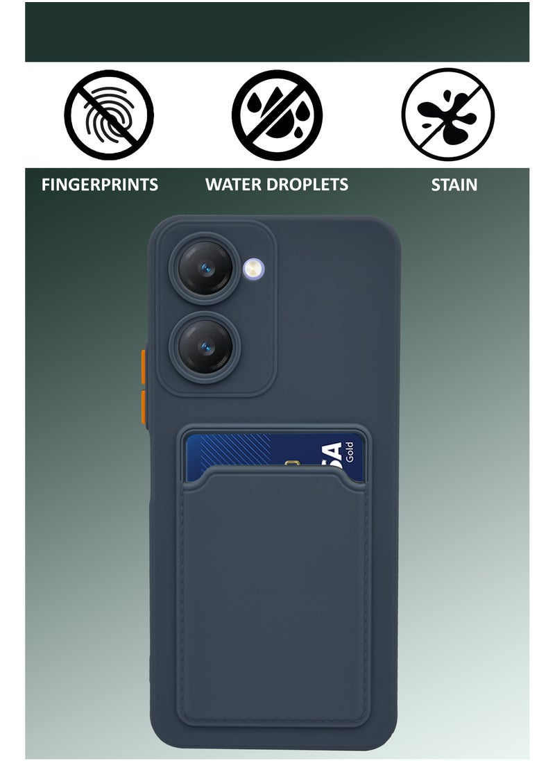 Generic - Soft TPU Phone Cover for Vivo Y28s 5G ,Built-in Card Slot Holder Slim Fit Protective Silicone Case- Blue - Image 1