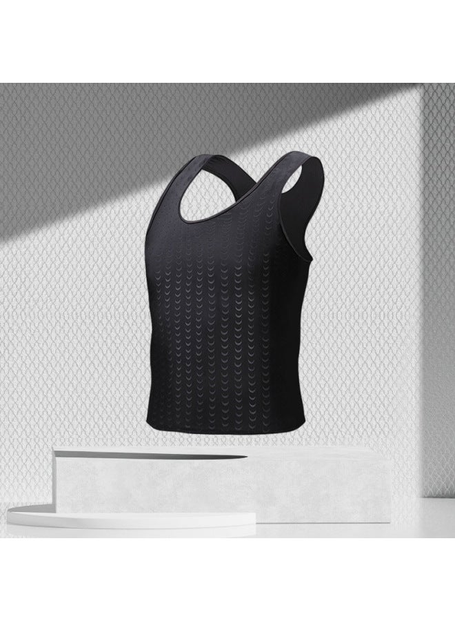 Loquat Swimming Trunks Men's Anti-embarrassment Loose Quick-drying Men's Swimming Trunks Flat-angle Swimsuit Suit Beach Pants Hot Spring Swimming Equipment-Color:Black Vest Top- - Image 1