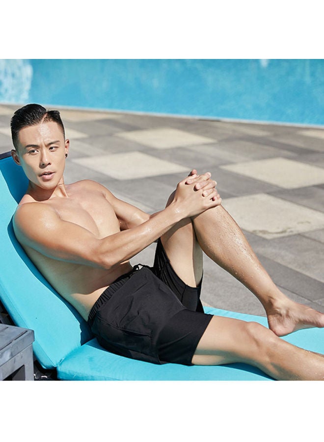 Loquat Swimming Trunks Men's Anti-embarrassment Loose Quick-drying Men's Swimming Trunks Flat-angle Swimsuit Suit Beach Pants Hot Spring Swimming Equipment-Color:Black Vest Top- - Image 3