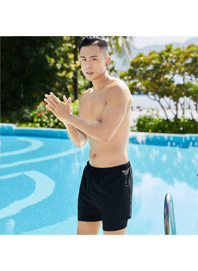 Loquat Swimming Trunks Men's Anti-embarrassment Loose Quick-drying Men's Swimming Trunks Flat-angle Swimsuit Suit Beach Pants Hot Spring Swimming Equipment-Color:Black Vest Top- - Image 4