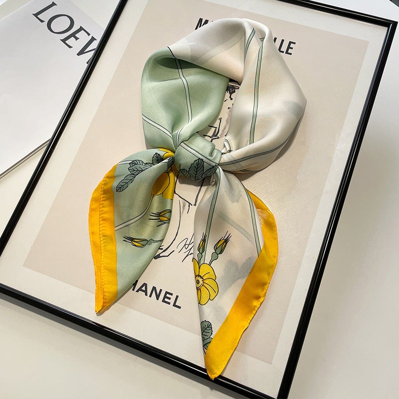 Oil painting small square scarf silk scarf for women Spring Autumn Winter mom matching shirt neck protection scarf scarf scarf 70x70 Oil paper umbrella 70 square towel-green Brown