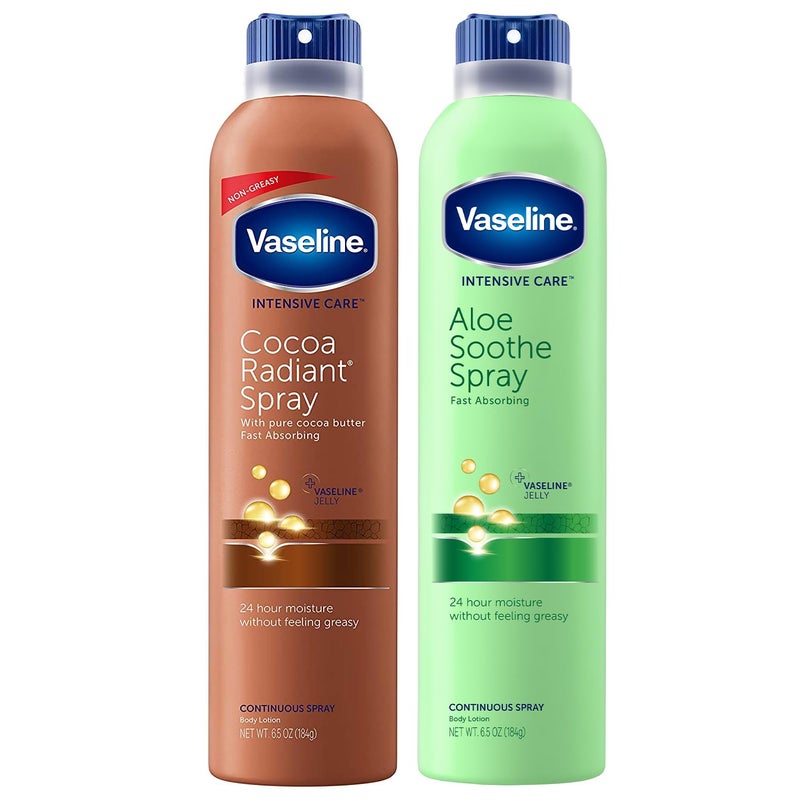 Vaseline Cocoa Radiant Spray  Aloe Soothe Spray Variety 2Pack  NonGreasy FastAbsorbing AllOver Moisturizer for Dry Skin 65 Oz Ea
