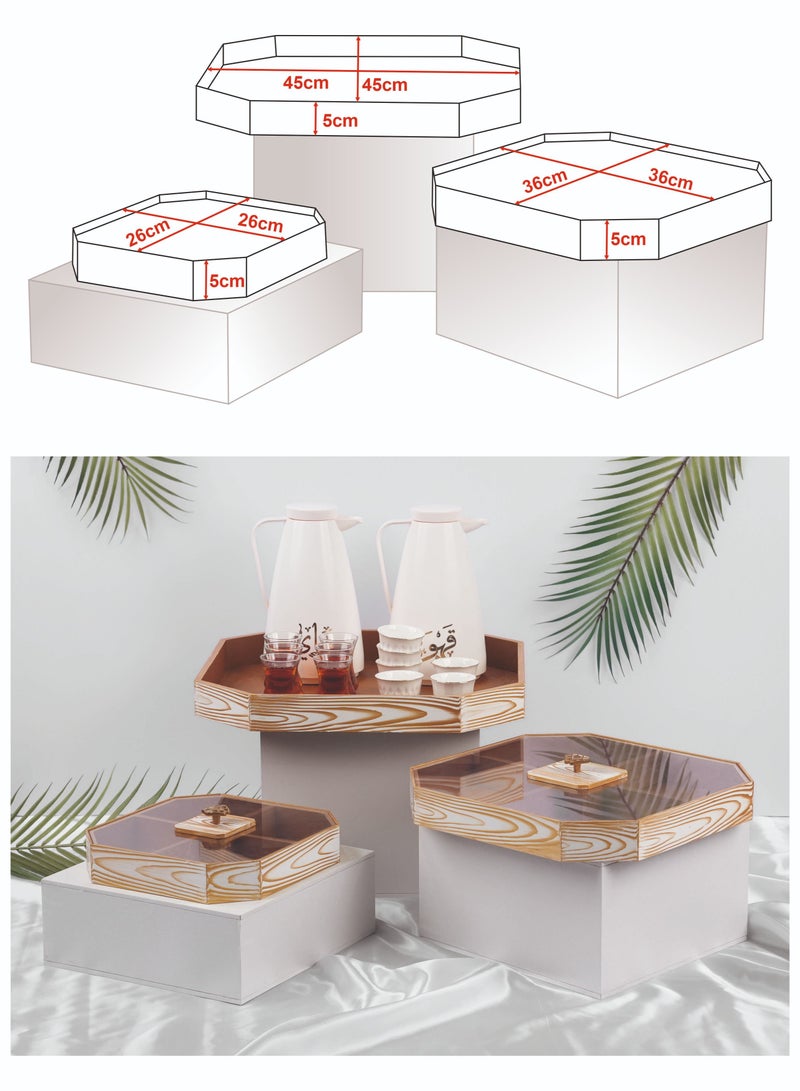 Wooden tray and boxes Set of 3 Pcs  - Image 3
