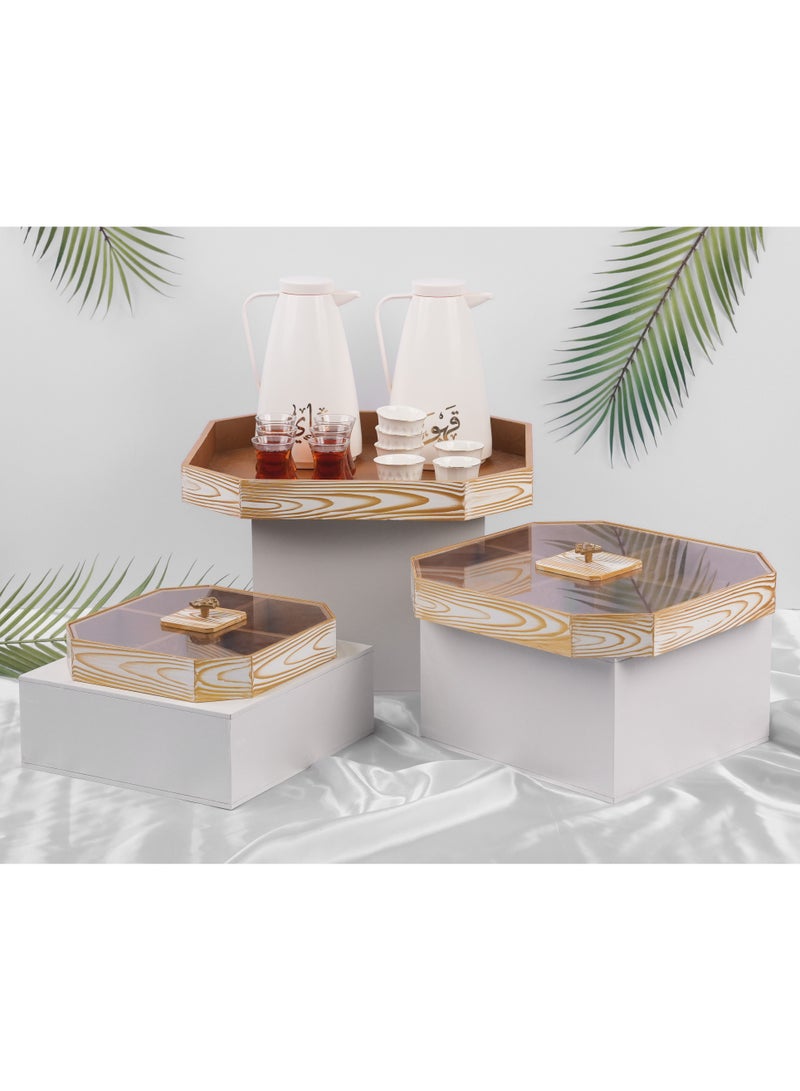 Wooden tray and boxes Set of 3 Pcs  - Image 1