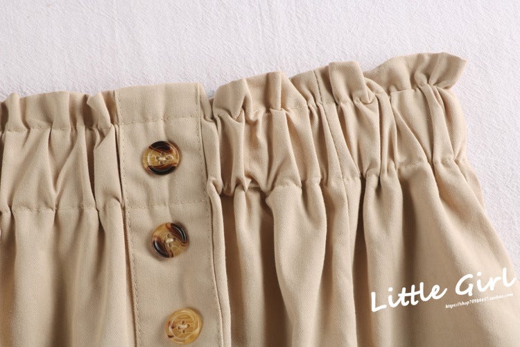 Spring/Summer 2023 New Slimming Solid Color All-Match Loose Waist Casual Loose Mid-Length Workwear Skirt for Children Khaki - Image 1