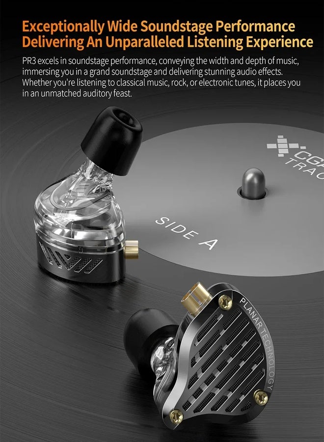 KZ PR3 IEM Headphone, KZ in Ear Monitor Earphone,13.2mm Planar Magnetic Driver in-Ear Wired Headphones, HiFi IEM Earphones Earbuds with Detachable Cable for Musicians (PR3-Black, with Microphone) - Image 2