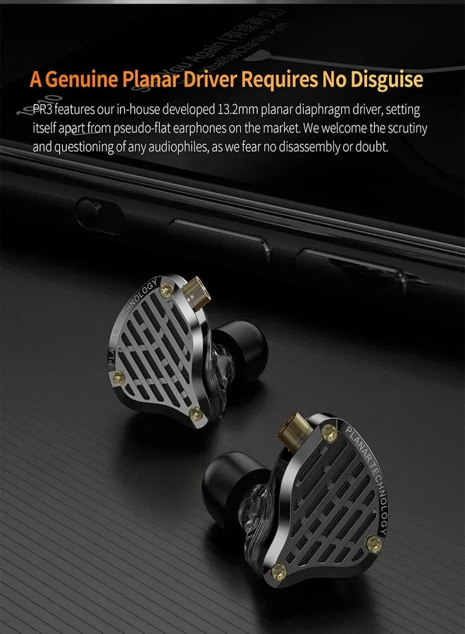 KZ PR3 IEM Headphone, KZ in Ear Monitor Earphone,13.2mm Planar Magnetic Driver in-Ear Wired Headphones, HiFi IEM Earphones Earbuds with Detachable Cable for Musicians (PR3-Black, with Microphone) - Image 3