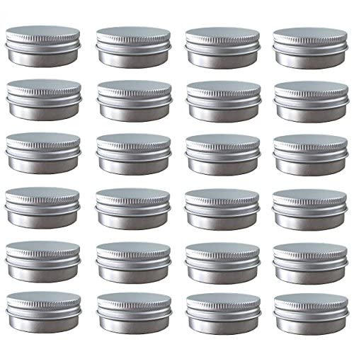 JOYWEE Aluminum Tin Jars Cosmetic Sample Metal Tins Empty Container Bulk Round Pot Screw Cap Lid Small Ounce for Candle Lip Balm Salve Make Up Eye Shadow Powder 24 Pack5 Oz15ml