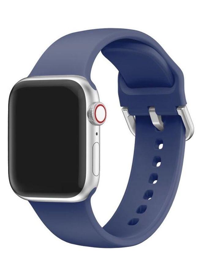 NIBEMINENT Single Colour Silicone Buckle Replacement Strap Watchband for Apple Watch Series 7/6/SE/5/4/3/2/1 42/44/45mm Navy Blue - Image 2
