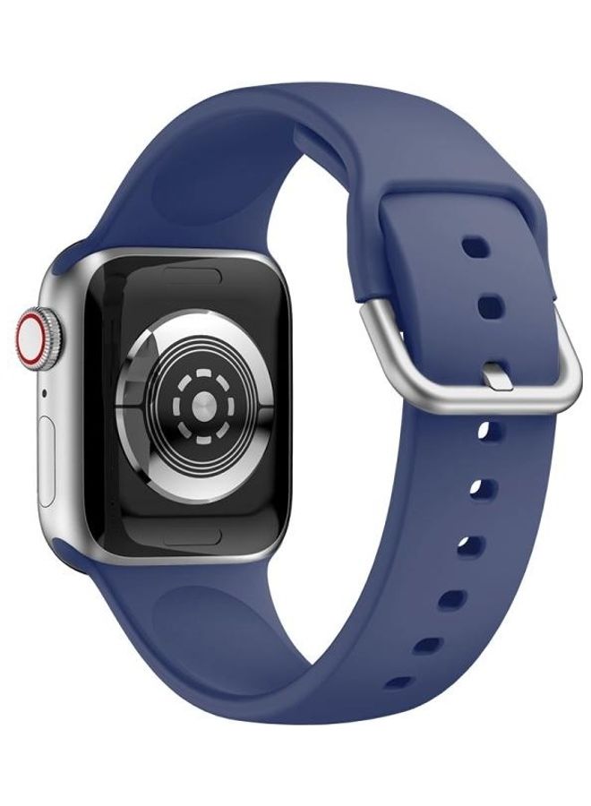 NIBEMINENT Single Colour Silicone Buckle Replacement Strap Watchband for Apple Watch Series 7/6/SE/5/4/3/2/1 42/44/45mm Navy Blue - Image 3
