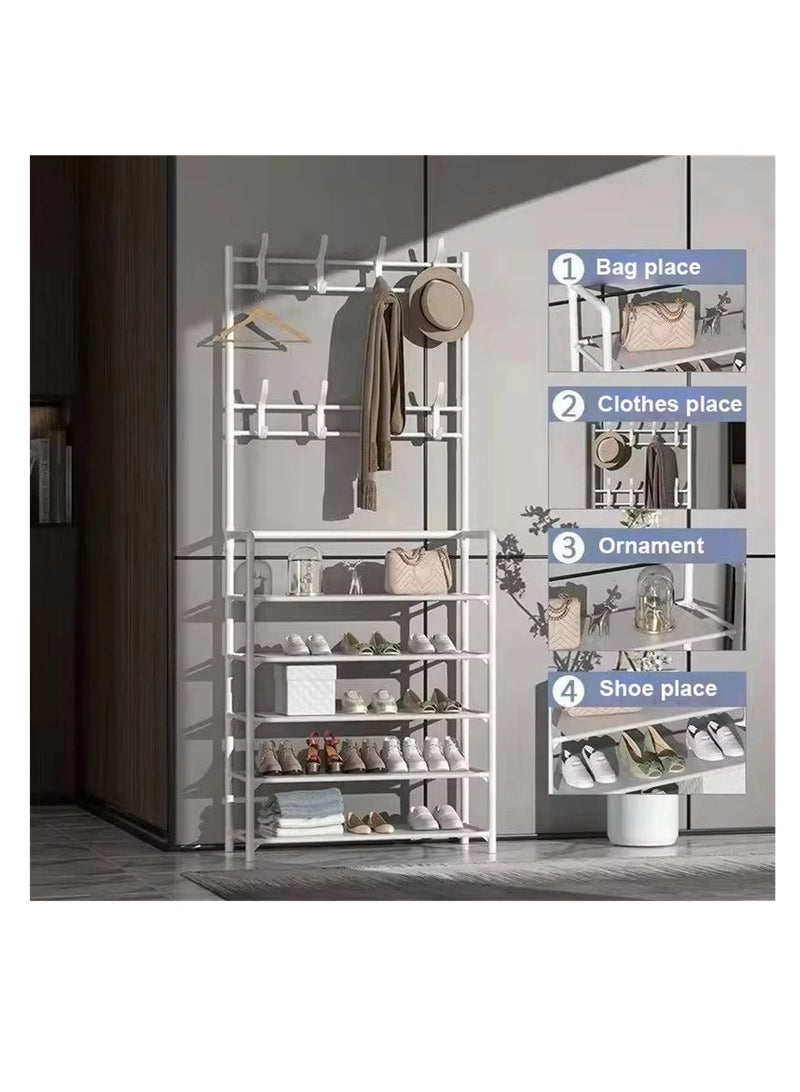 BAIG 5-Tier Metal Coat and Shoe Rack with 8 Hooks ,for Living Room, Bedroom, Office, Shoe Storage Organizer, Shoe Storage Organizer - Image 2