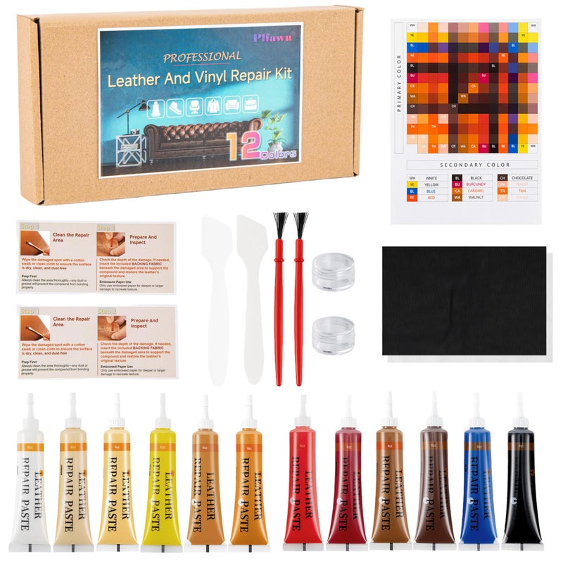 Plfawu 21Pcs Leather Vinyl Repair Kit Repairs Tears Holes Scratches Peeling on Furniture Car Seats Jackets Fast Application Mixable Colors All Leather Types - Image 3