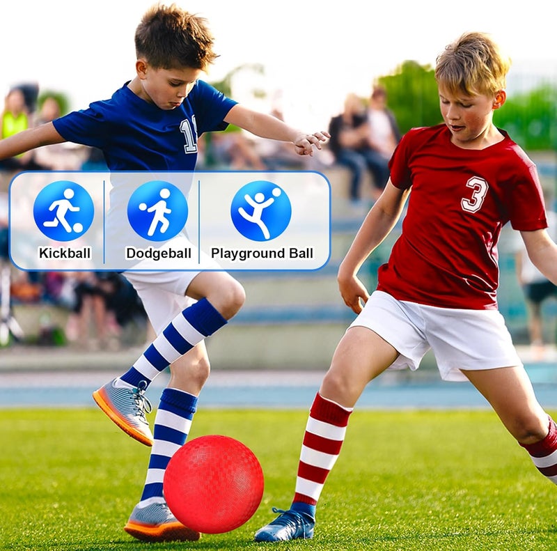 hehred طقم كرة القدم، كرة ملعب بقطر 8.5 بوصة، 4 كرات دودج مع 1 مضخة، كرات مطاطية للأطفال والبالغين في الهواء الطلق، حجم رسمي لكرات اليد القافزة للمخيمات والمدارس - Image 2