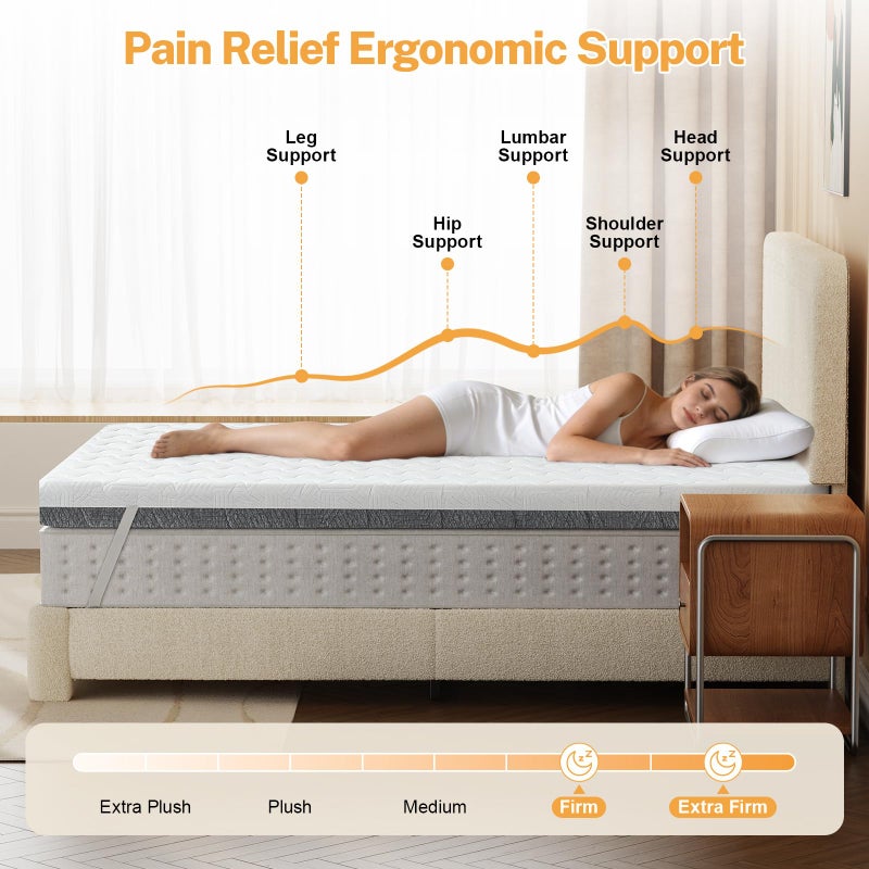 Vipbear Extra Firm Mattress Topper Queen Size 3 Inch, Firm to Extra Firm Mattress Pad with Dual Sides Flippable for Back Pain Relief, High-Density Support Bed Topper with Washable Cover,CertiPUR-US, 80" x 60" - Image 3