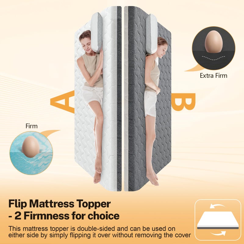 Vipbear Extra Firm Mattress Topper Queen Size 3 Inch, Firm to Extra Firm Mattress Pad with Dual Sides Flippable for Back Pain Relief, High-Density Support Bed Topper with Washable Cover,CertiPUR-US, 80" x 60" - Image 2
