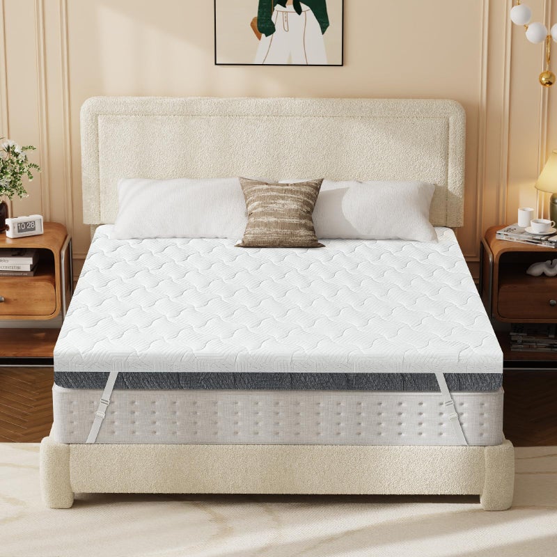 Vipbear Extra Firm Mattress Topper Queen Size 3 Inch, Firm to Extra Firm Mattress Pad with Dual Sides Flippable for Back Pain Relief, High-Density Support Bed Topper with Washable Cover,CertiPUR-US, 80" x 60" - Image 1