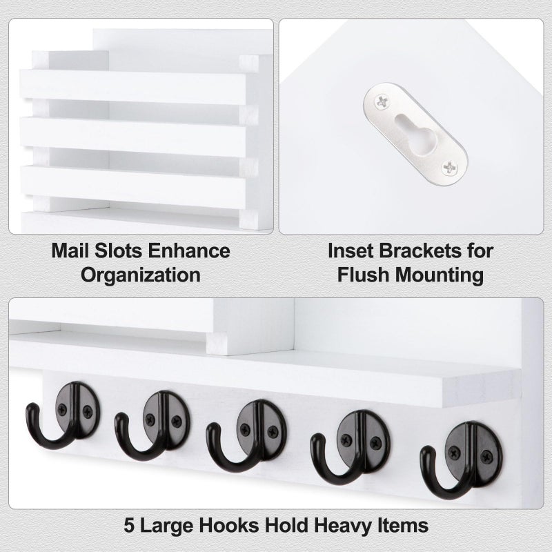 Lwenki Key Holder For Wall - Decorative Wooden Mail Holder And Key Shelf With Mounting Hardware  Installation Guide - Paulownia Wood With 5 Metal Key Hooks (11.8  X 6.7  X 2.8 ) - Image 3