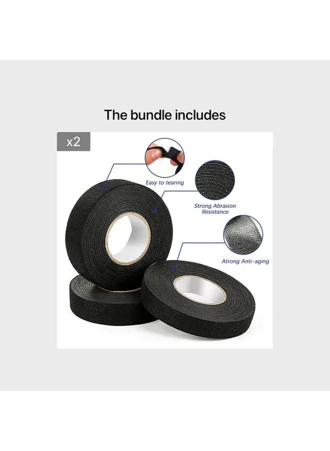 19mm x 15m Automotive Wiring Harness Tape Adhesive Fabric Wire Loom 2 Rolls - Image 1