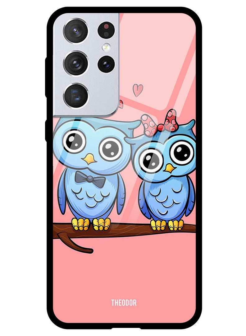 Theodor Protective Tempered Glass Case Cover Samsung Galaxy S21 ULTRA Owls - Image 1
