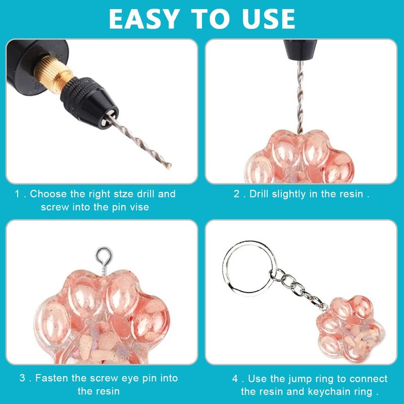 Serplex Mini Electric Drill Machine for Resin Craft USB Electric Drill Kit with Wrench Box of Drill Bit0830mm 10pcs Keychain 50pcs Screw Eyes for Jewelry Making Tool DIY Keychain Making - Image 3