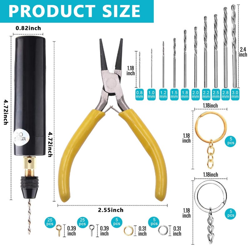 Serplex Mini Electric Drill Machine for Resin Craft USB Electric Drill Kit with Wrench Box of Drill Bit0830mm 10pcs Keychain 50pcs Screw Eyes for Jewelry Making Tool DIY Keychain Making - Image 2