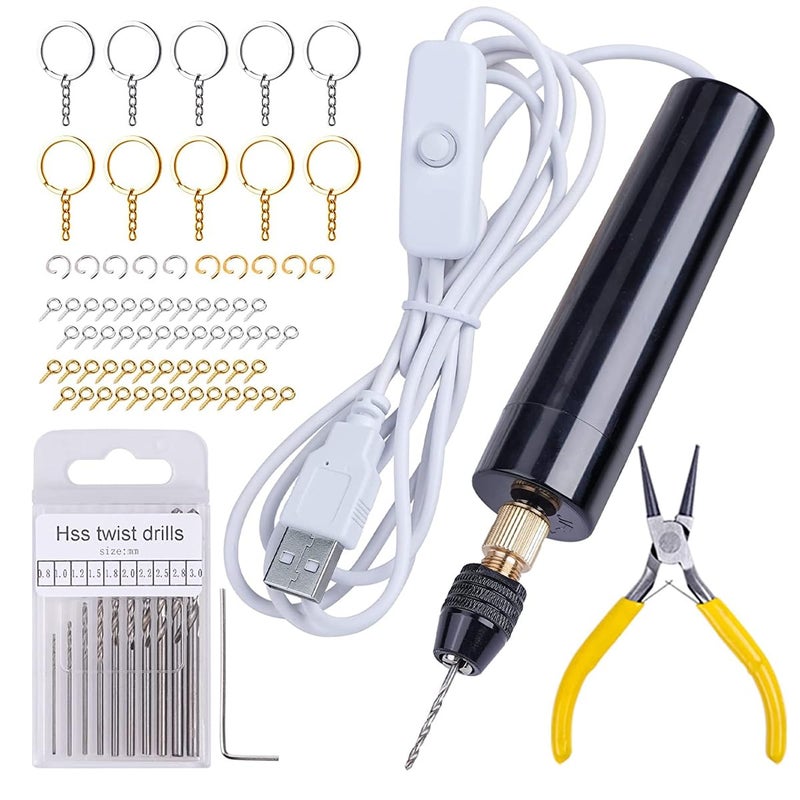 Serplex Mini Electric Drill Machine for Resin Craft USB Electric Drill Kit with Wrench Box of Drill Bit0830mm 10pcs Keychain 50pcs Screw Eyes for Jewelry Making Tool DIY Keychain Making - Image 1