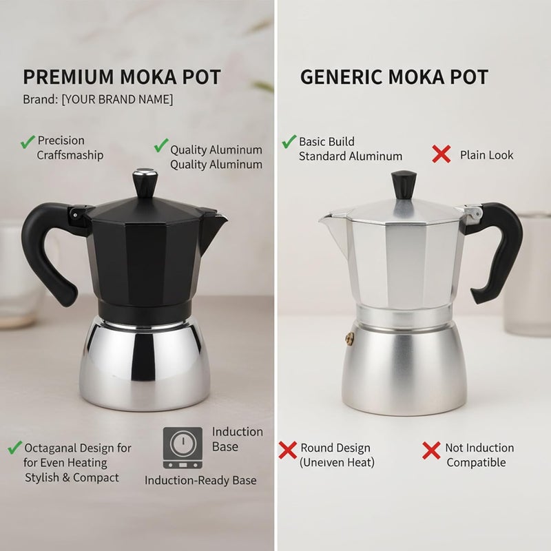 Haofy Italian Coffee Pot, Premium Aluminum Stovetop Maker with Induction Friendly Base 300ml Capacity for Gas Electric Induction Cooktops - Image 5