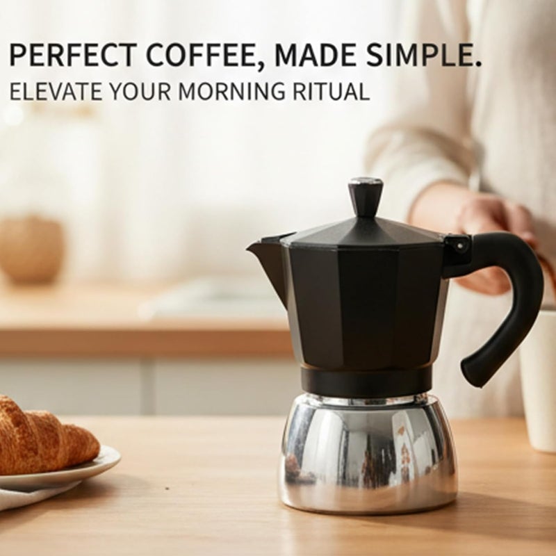 Haofy Italian Coffee Pot, Premium Aluminum Stovetop Maker with Induction Friendly Base 300ml Capacity for Gas Electric Induction Cooktops - Image 4