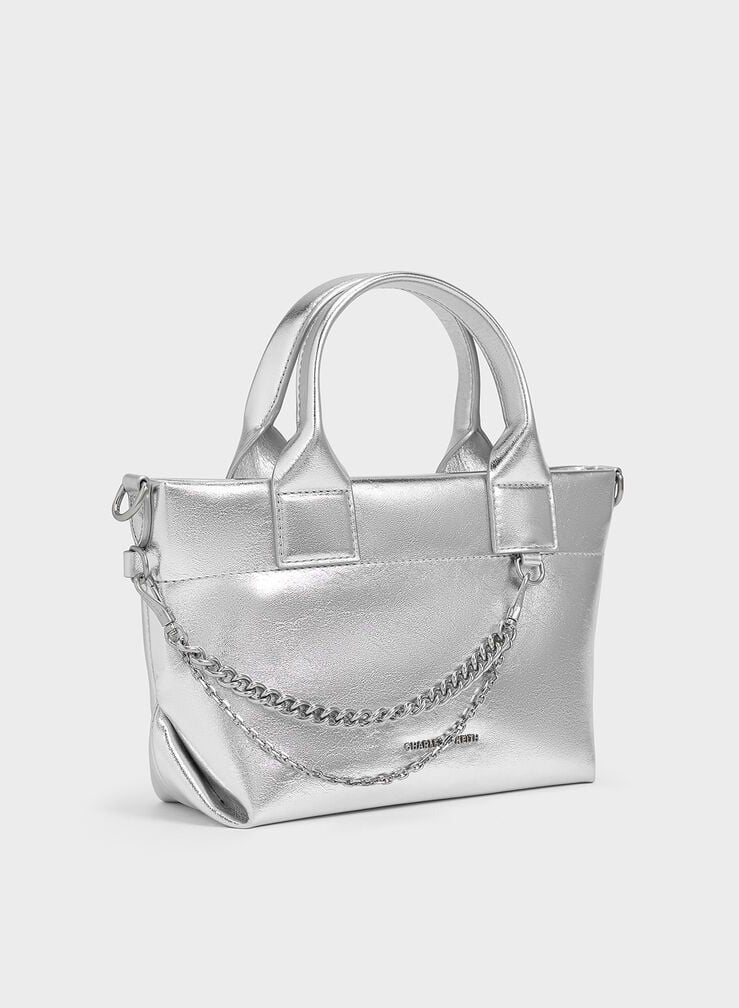 Charles & Keith Atwood Crinkle-Effect Chain-Embellished Tote Bag - Image 2