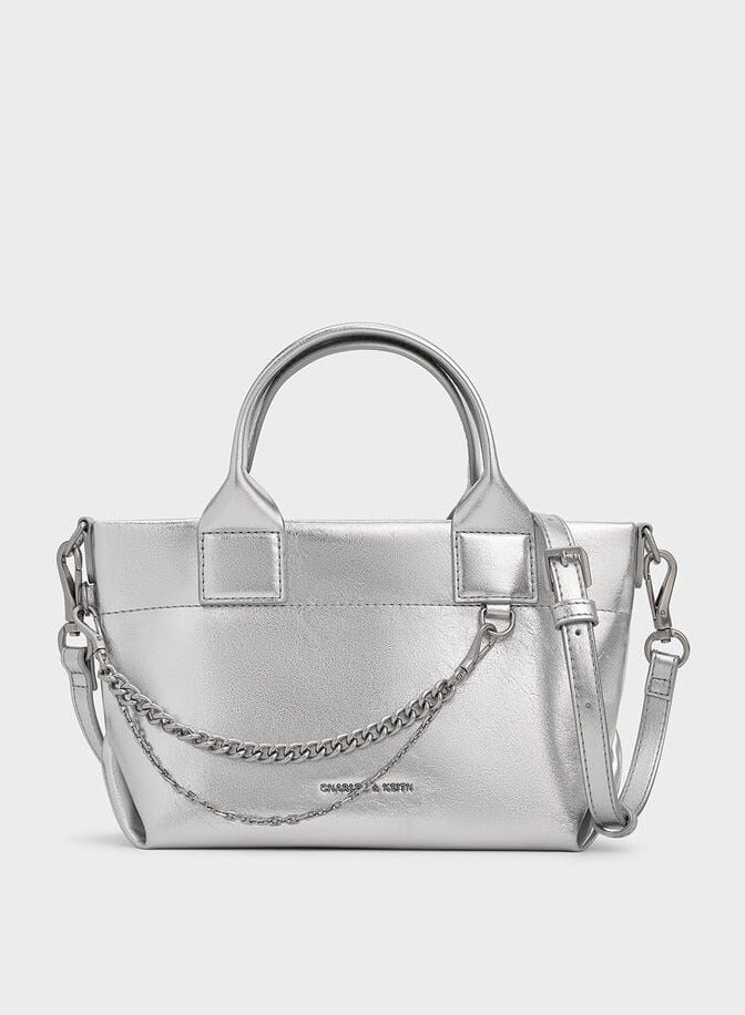 Charles & Keith Atwood Crinkle-Effect Chain-Embellished Tote Bag - Image 1