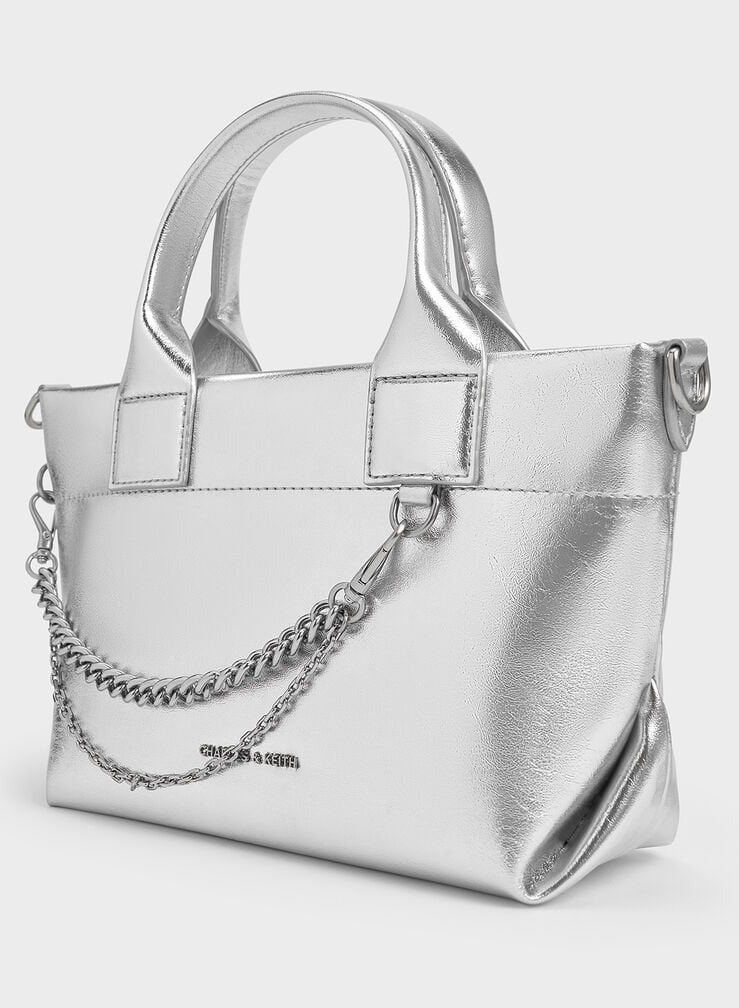 Charles & Keith Atwood Crinkle-Effect Chain-Embellished Tote Bag - Image 4