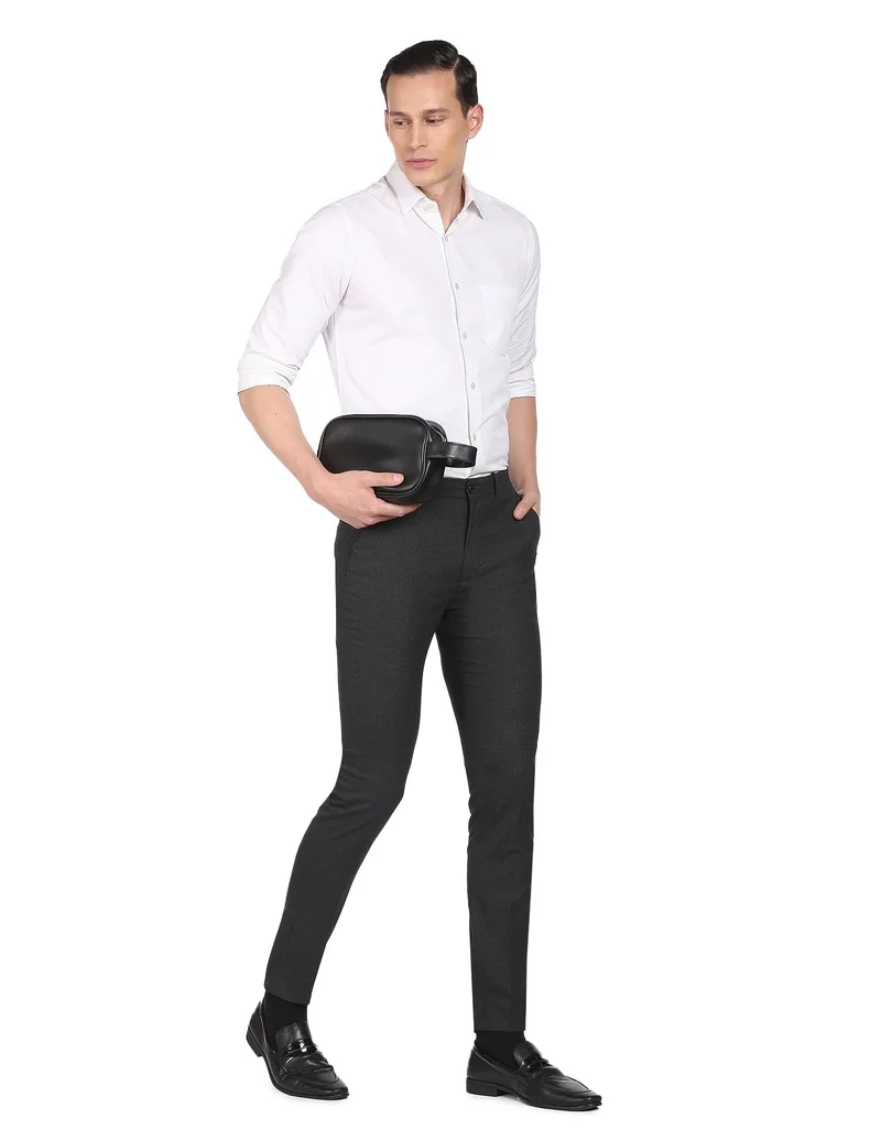 Arrow Charcoal Jackson Super Slim Fit Heathered Trousers for Men | Best Price UAE
