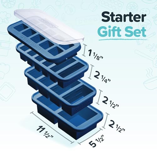 Souper Cubes Silicone Freezer Molds Gift Set with 2 Tbsp, 1/2, 1, and 2 Cup Silicone Freezer Trays With Lids - Meal Prep and Kitchen Essentials Bundle - Blueberry - Image 2