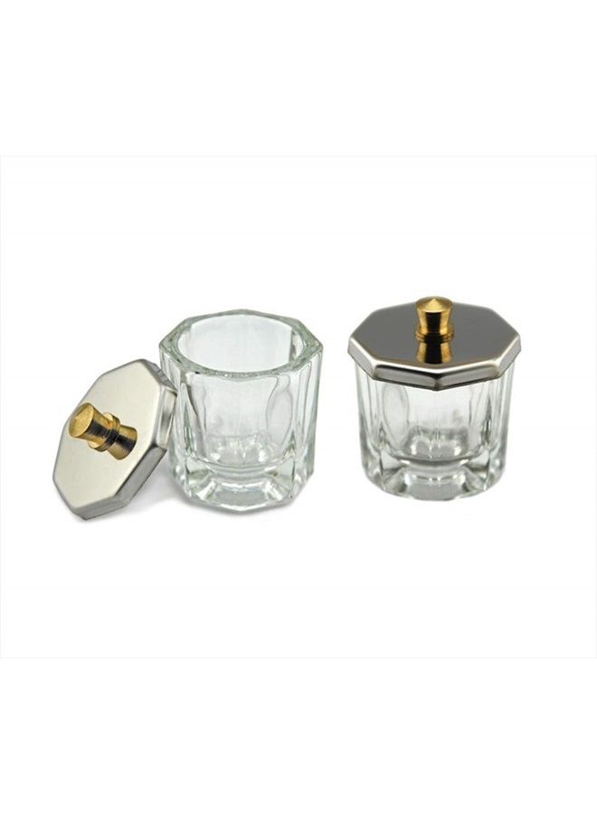 ConStore 2PCS Glass Crystal Dappen Dish with Lid Mini Bowl Cups Nail Art Tools Clear Nail Art Equipment for Mixing Liquid Powder - Image 1