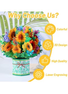 Excefore Art Paper Pop Up Cards Flower Floral Gift Anniversary Card Card for Wife Card for Mom Mother’s Day Card with Note Card and Envelope  - Image 4