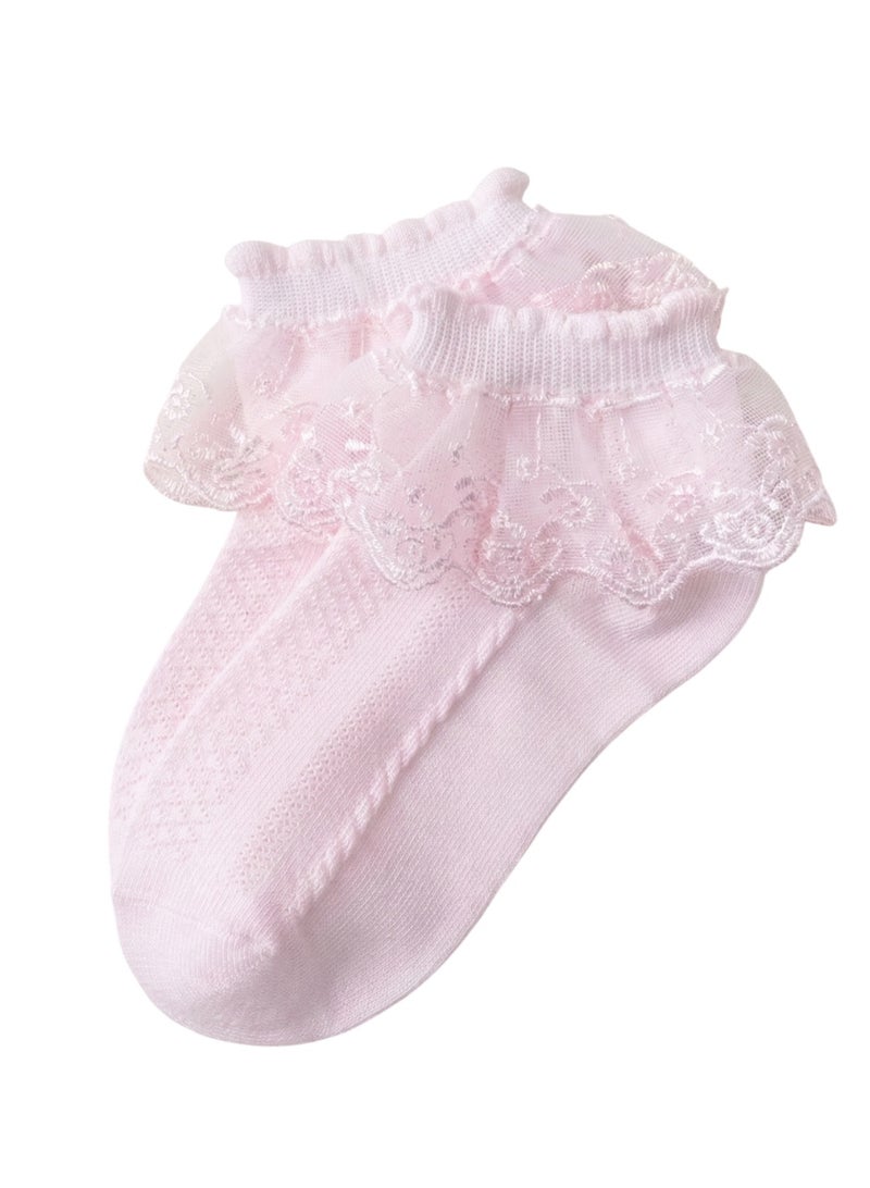 بيداني Little Pink Ballerina Scalloped Lace Dress Socks - Image 1