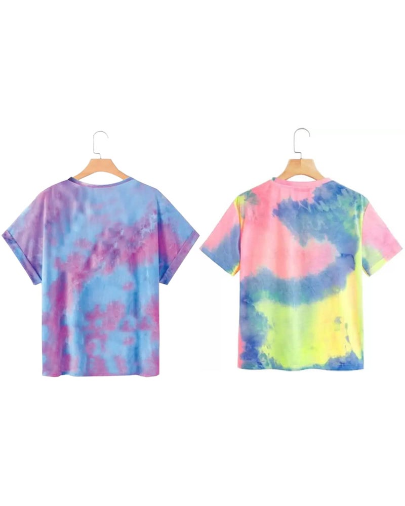 JUNEBERRY® Tie & Dye Printed Half Sleeve Round Neck Regular Fit T-Shirt Combo for Women (Pack of 2) - Image 2
