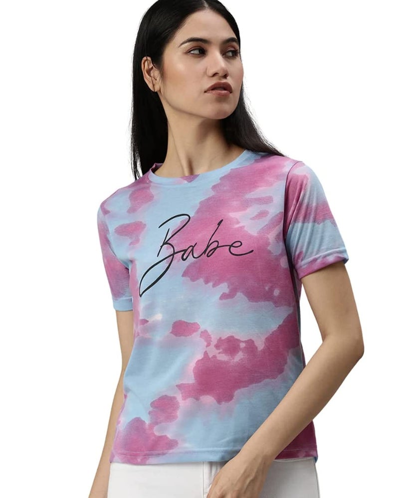 JUNEBERRY® Tie & Dye Printed Half Sleeve Round Neck Regular Fit T-Shirt Combo for Women (Pack of 2) - Image 4